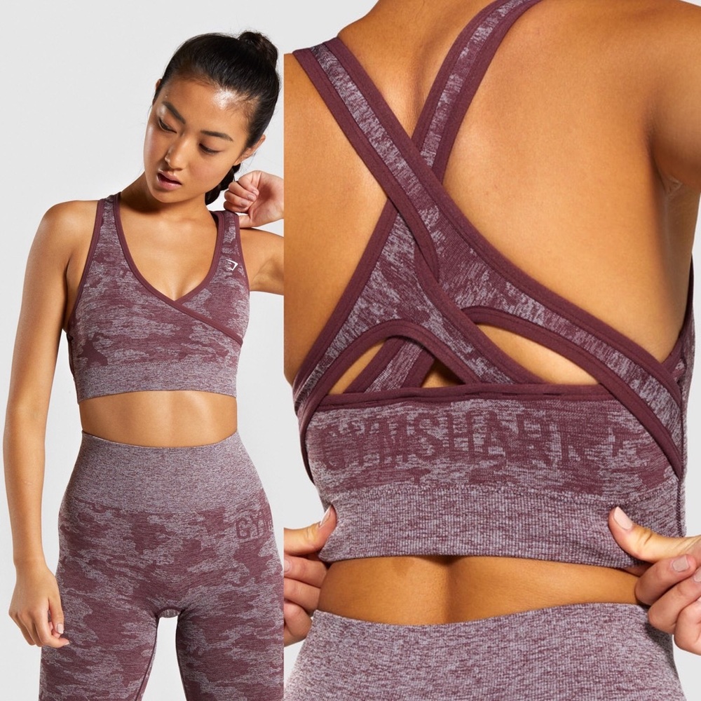 GYMSHARK Camo Seamless Sports Bra Berry XS-S